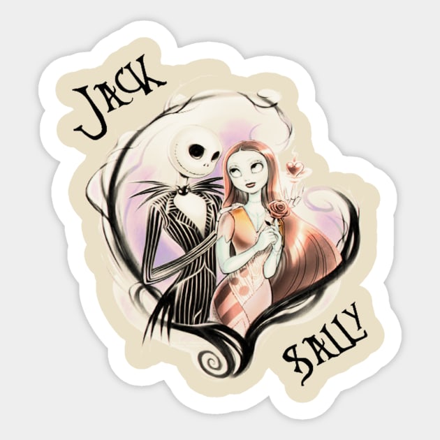 Jack and Sally Sticker by AMBER PETTY